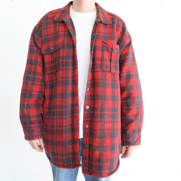 Other - Wind River Red &  Grey Checker Print Button Up Sherpa Like Lined Shacket 3XL